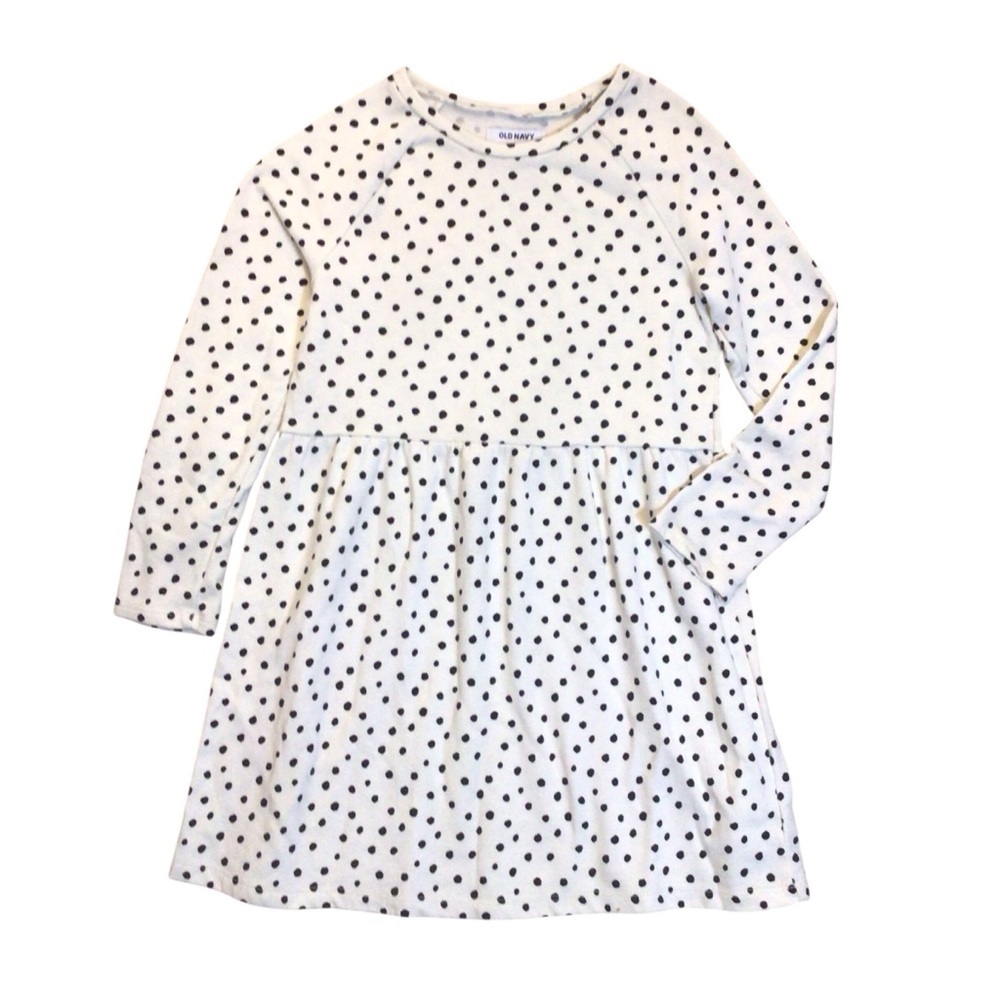 Old Navy Girls Size L 10/12 White Black Polka Dot French Terry Skater Dress